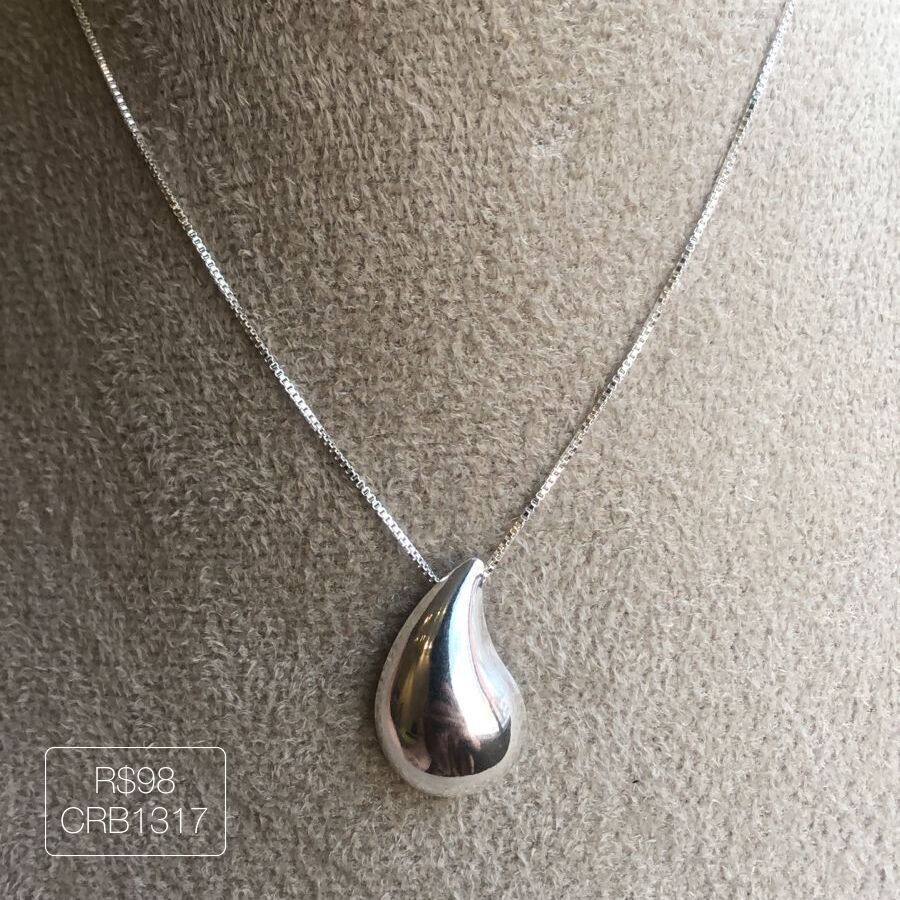 Colar Gota Torta Lisa Prateada